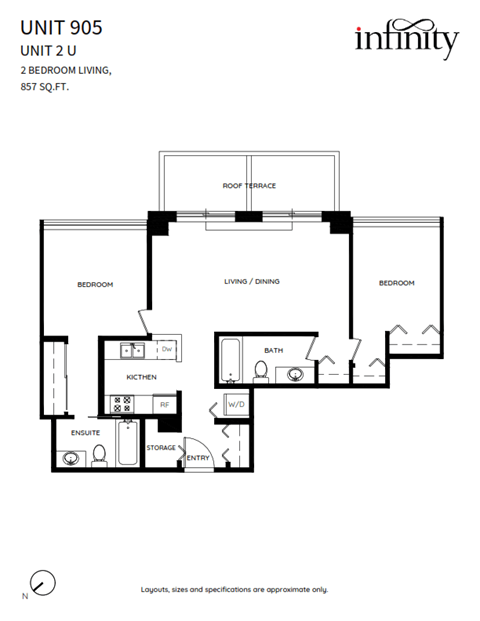 Floor plan for 2 beds, 2 baths